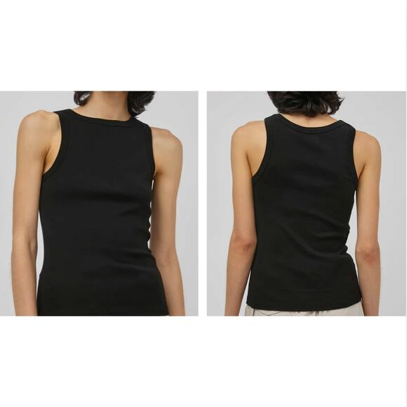 St. Agni Organic Cotton Bateau Tank Jet Black High Neck Quiet Luxury sz L Basics - Picture 1 of 9